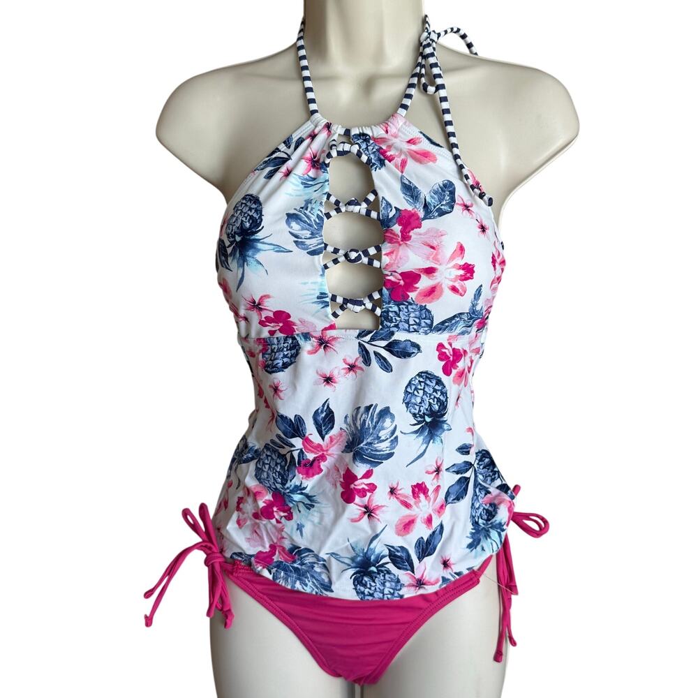 True Craft High Neck Tankini Top and Echo Pink String Bikini Bottom S NWT